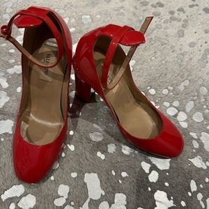 Valentino Garavani Tango Rosso Patent Leather Ankle-Strap Block Heel